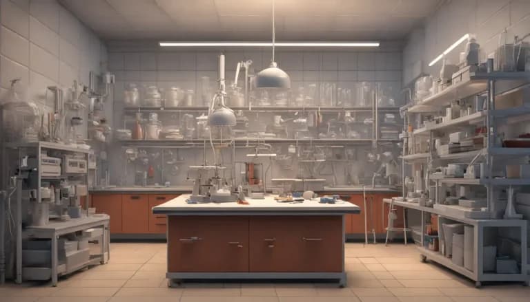 Laboratorio con bancada central, cultivos celulares en placas de Petri, monitor digital mostrando gráficos de CO2 disuelto, científico operando sensor de CO2.