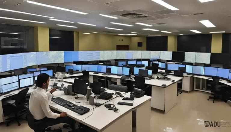 Sala de control de operaciones con ingenieros monitoreando datos en tiempo real en pantallas grandes, representando la telemetría esencial para observabilidad.