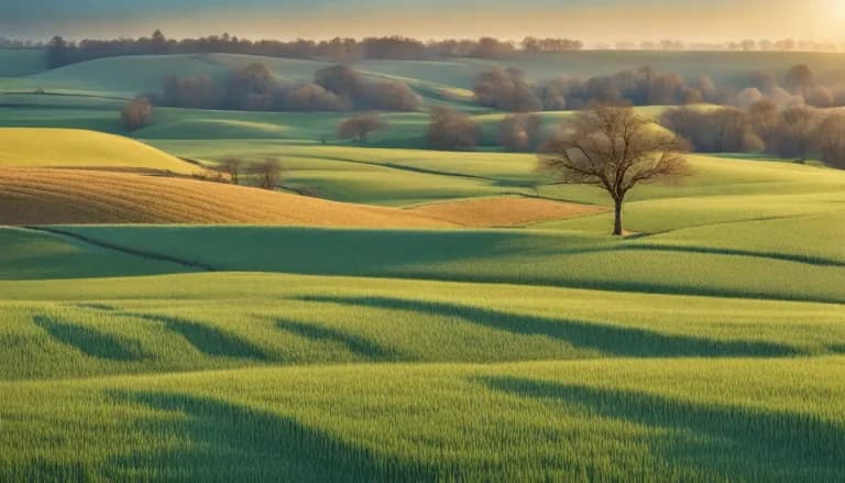 Cosechadora moderna trabajando en un vasto campo de cereales de invierno, destacando la tecnología en la cosecha agrícola.