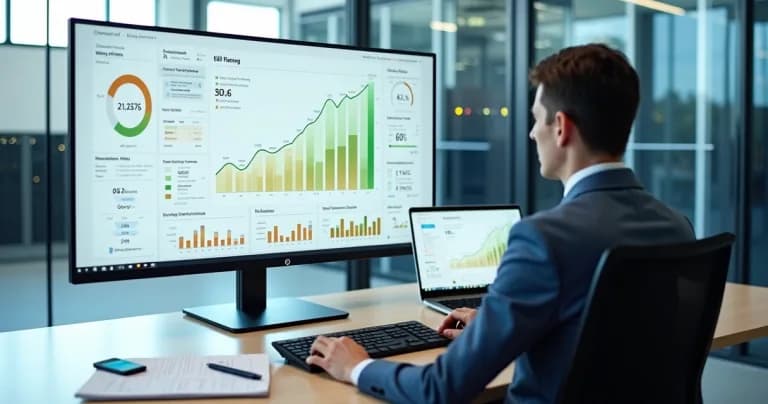 Gestor analizando gráficos de ROI en panel de monitoreo SaaS