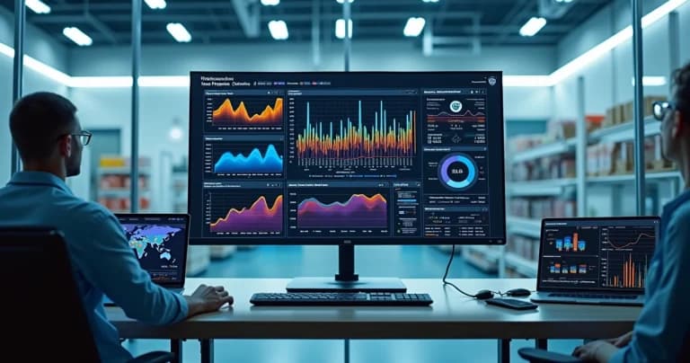 Computer screen displaying predictive analysis graphs with IoT sensor data in temperature-sensitive supply storage environment