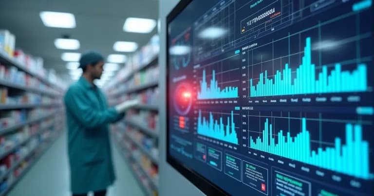 Digital monitoring screen displaying temperature variation graphs with alerts in storage environment