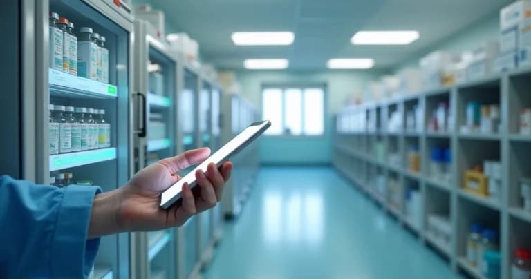 Ambiente hospitalario con almacenamiento de medicamentos bajo monitoreo digital continuo