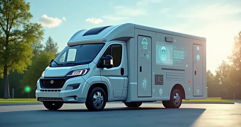 Modern mobile laboratory with IoT sensors installed for remote environmental monitoring in outdoor environment