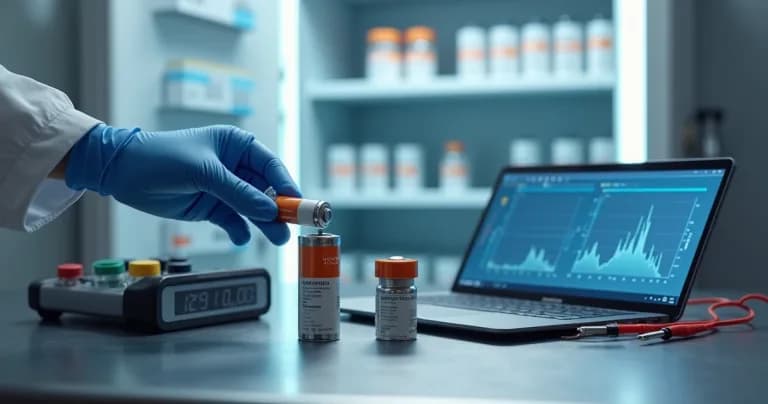 IoT cold chain sensor with battery being tested in refrigerated chamber