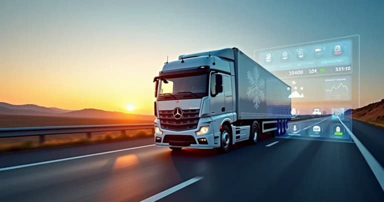 Camión frigorífico en carretera con monitoramiento digital de temperatura