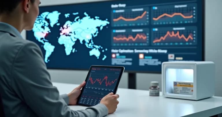 Professional analyzing digital critical event report from cold chain on tablet connected to IoT sensors