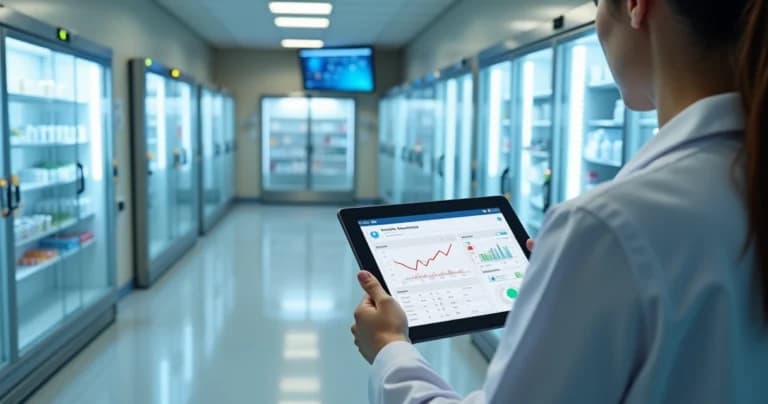 Temperature monitoring dashboard with IoT sensors in vaccine cold storage chamber
