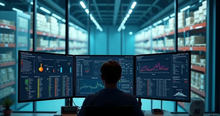 Centro de monitoreo con hwmonitor mostrando datos de sensores IoT de temperatura en almacenes sensibles