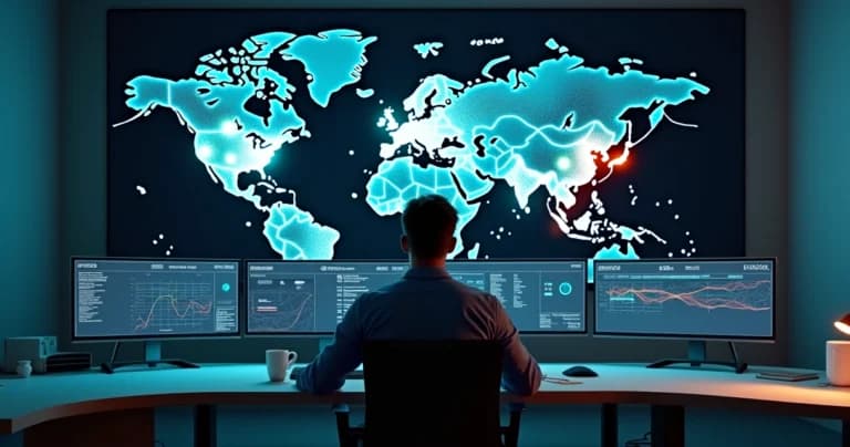 Ingeniero analiza panel IoT con alertas en mapa de sensores conectados
