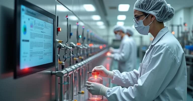 Technician observes production line with sensors detecting supply handling error